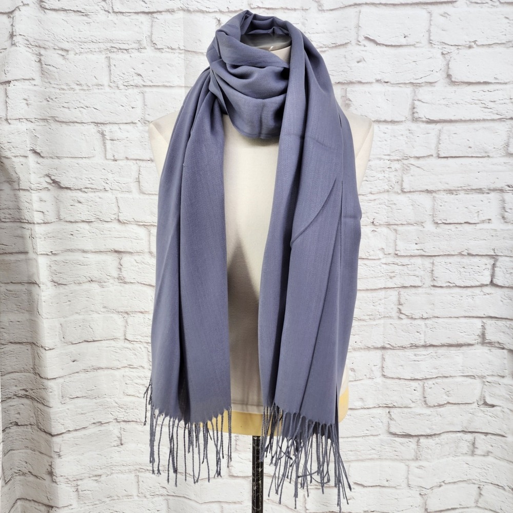 Cashmere Blend Pashmina Scarf Gray Winter Wedding Wrap Gala Cocktail Fringe Soft